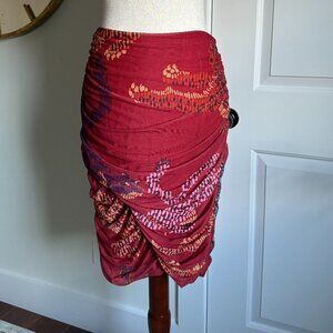 Farm Rio Anthropologie Ruched Mesh Skirt Red Size Medium
